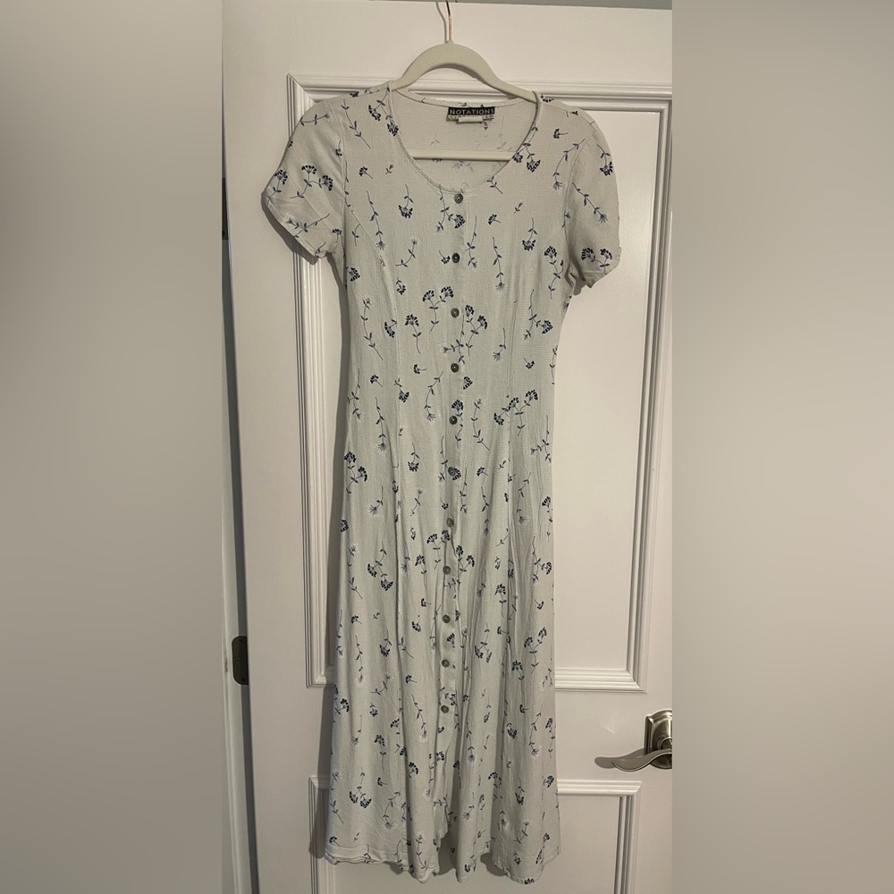 Vintage Notations dress size 2-4 tie in back button front blue grandmillenial